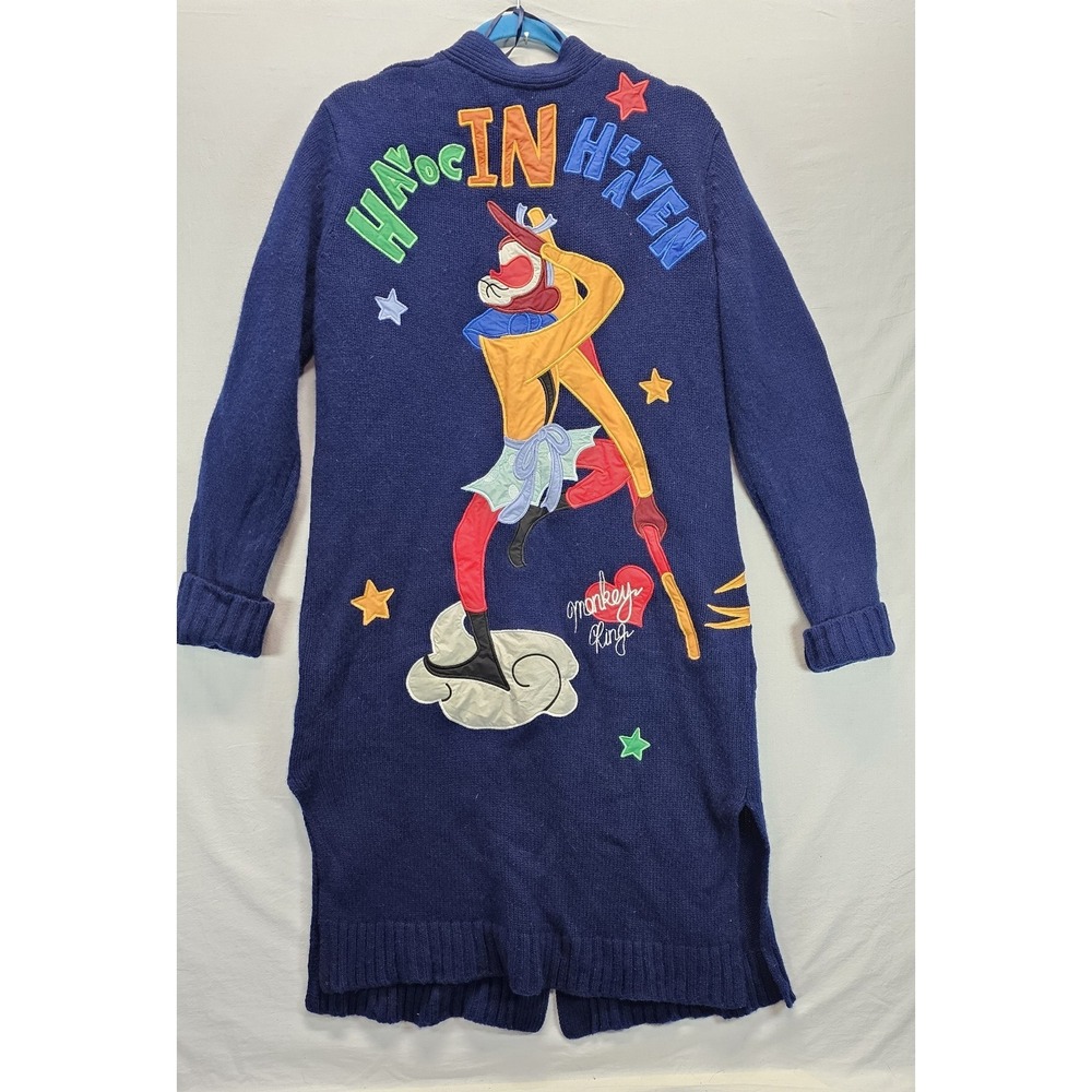 Havoc In Heaven‎ Women's Long Cardigan Sweater Coat Applique Navy Blue Size M